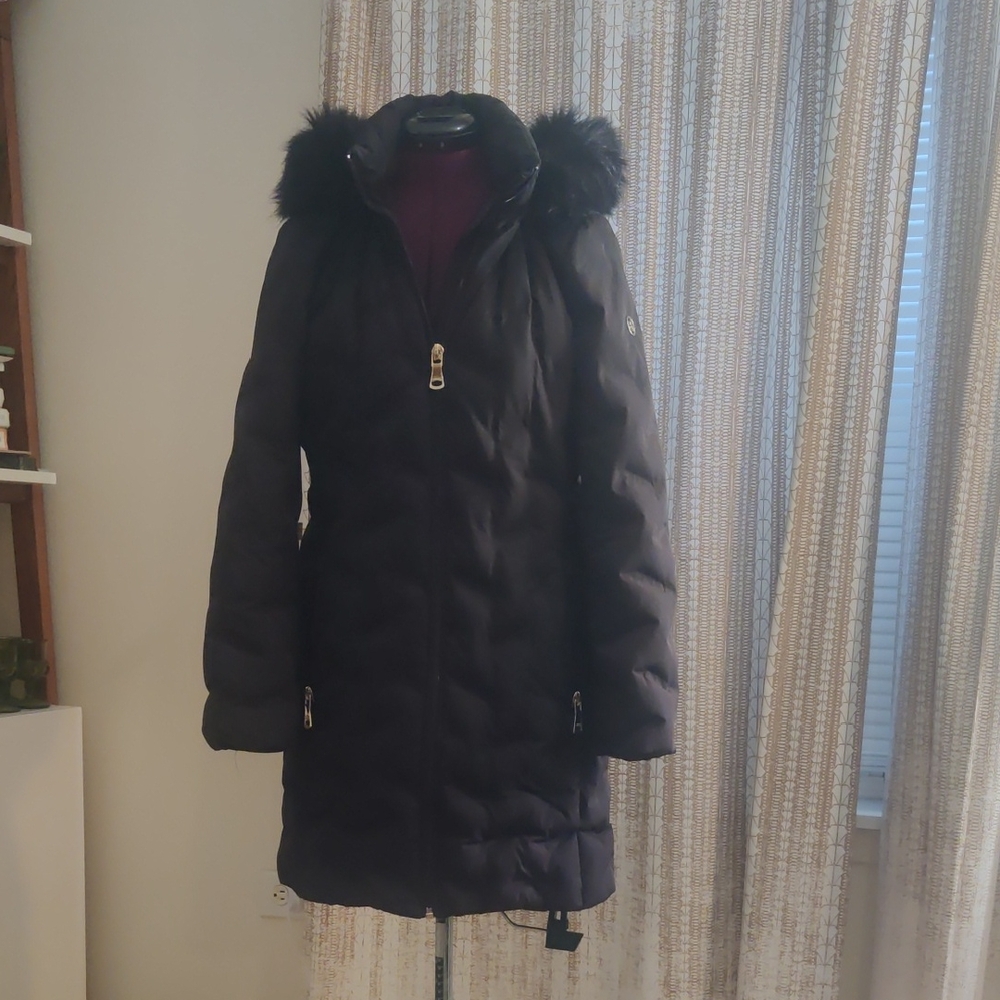 Calvin Klein Black Puffer Coat with Fur Hood